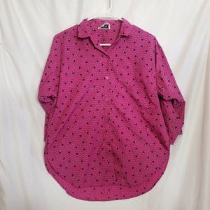 Vintage Ricki Miss Erika Button Front Shirt Blouse Fuschia Pink Black Print Size